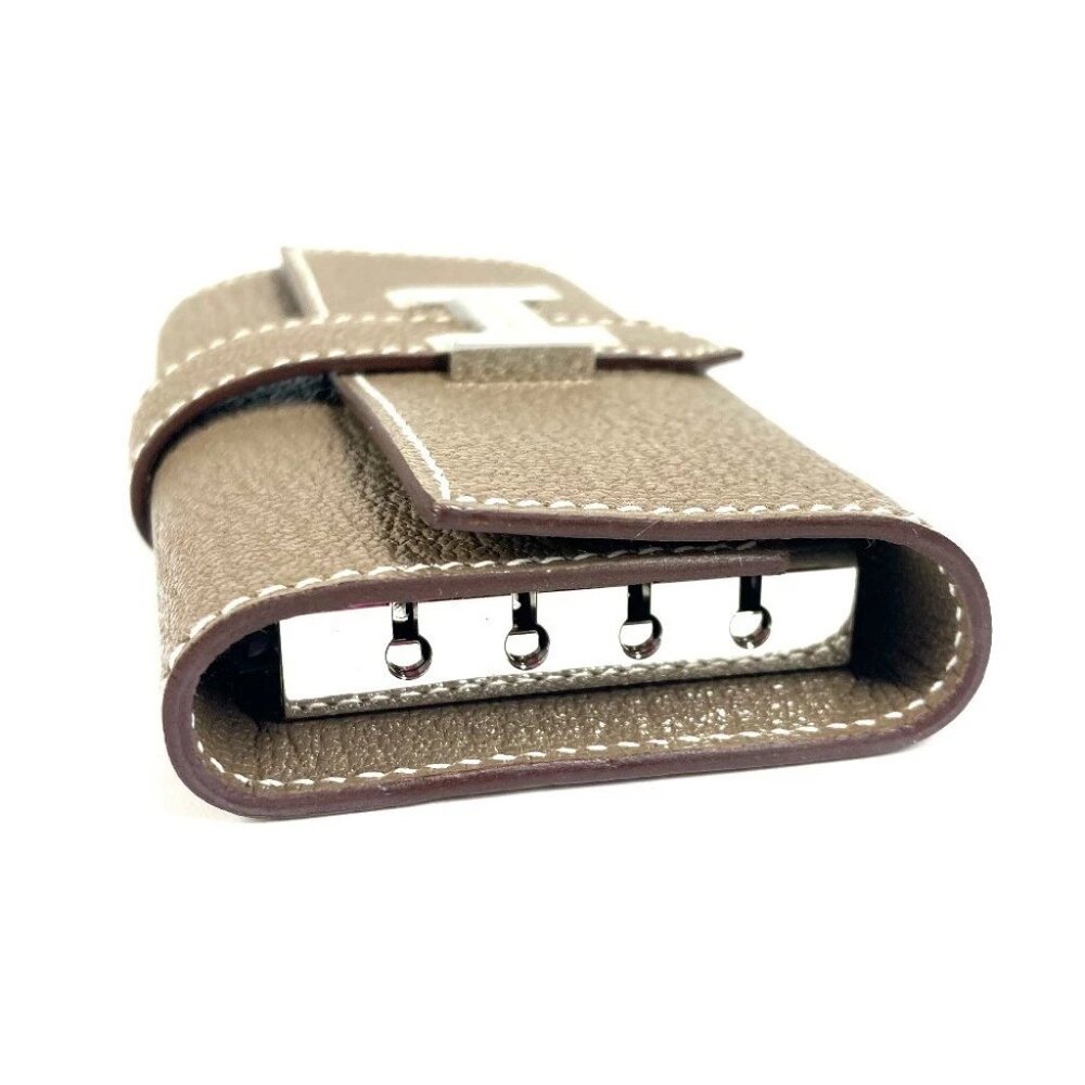 HERMES Bearn 4P 4 rows Key H logo Key Case Chevre Etoupe Gray Unused - Picture 9 of 11